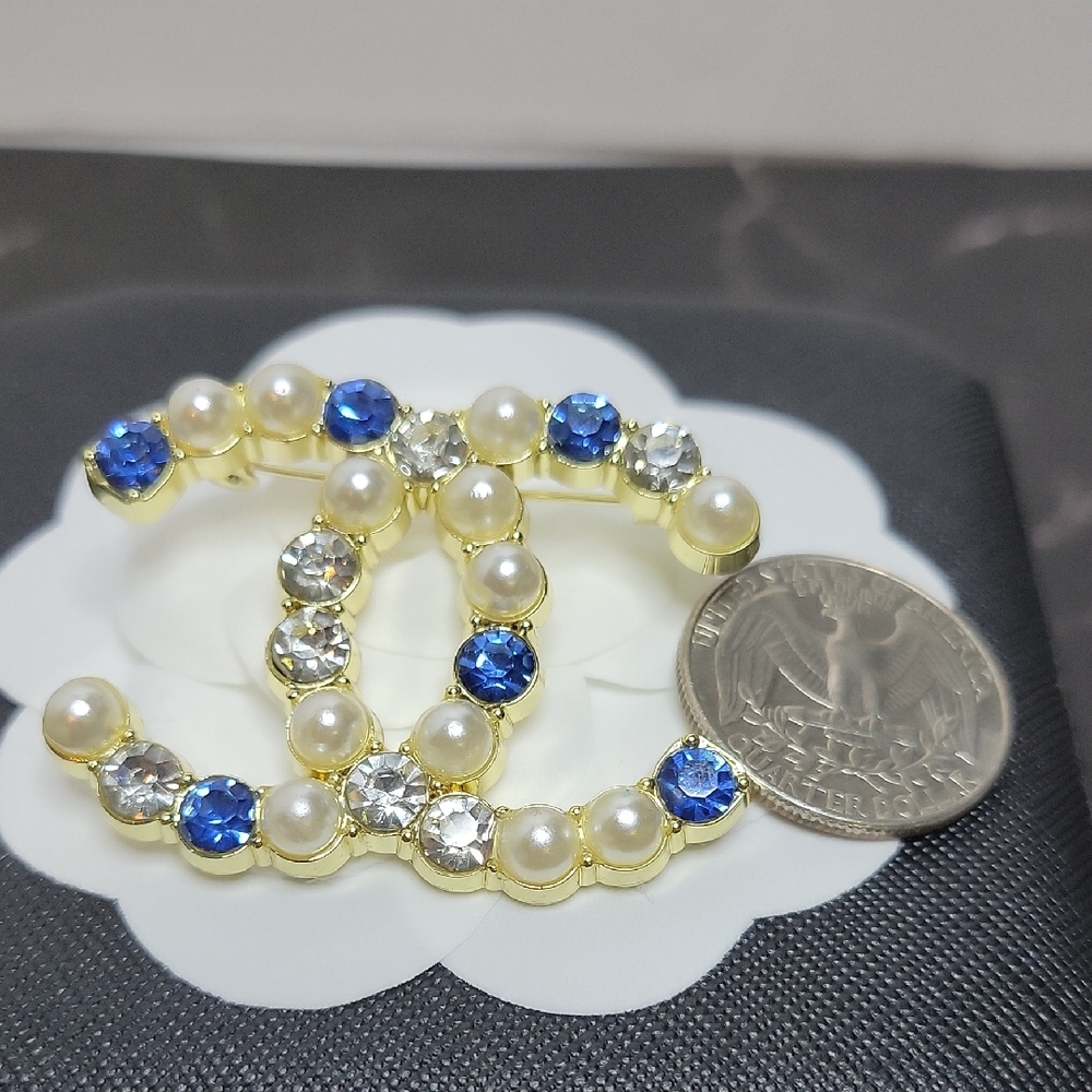 CC Gold Blue Crystal Brooch